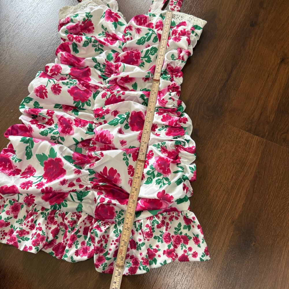 For Love & Lemons Petal Tank Mini Dress Floral Sz L Ruched Ruffle Garden Party - Picture 4 of 9